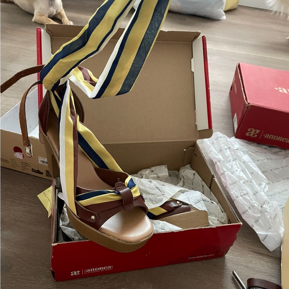 ANDREA Brown and Yellow Espadrilles with Unique Stripes